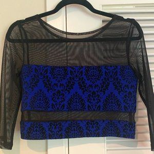 Blue Crop Top with Black Sleeves
